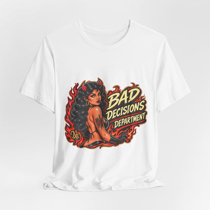 Bad Decisions Department Tee — Retro Devil Pinup Graphic Tee