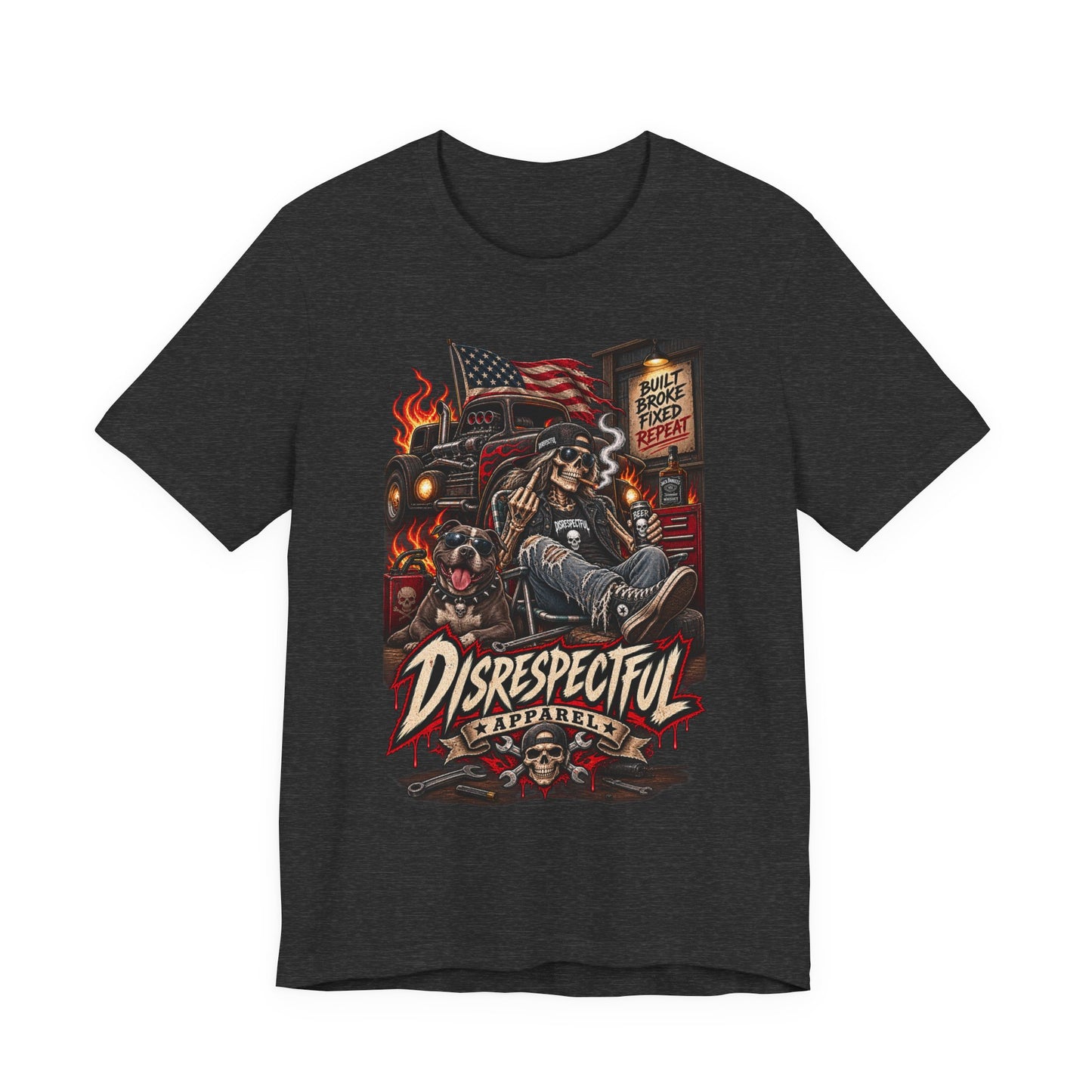 Disrespectful Trucker Tee — Retro Biker, American Flag Graphic Tee