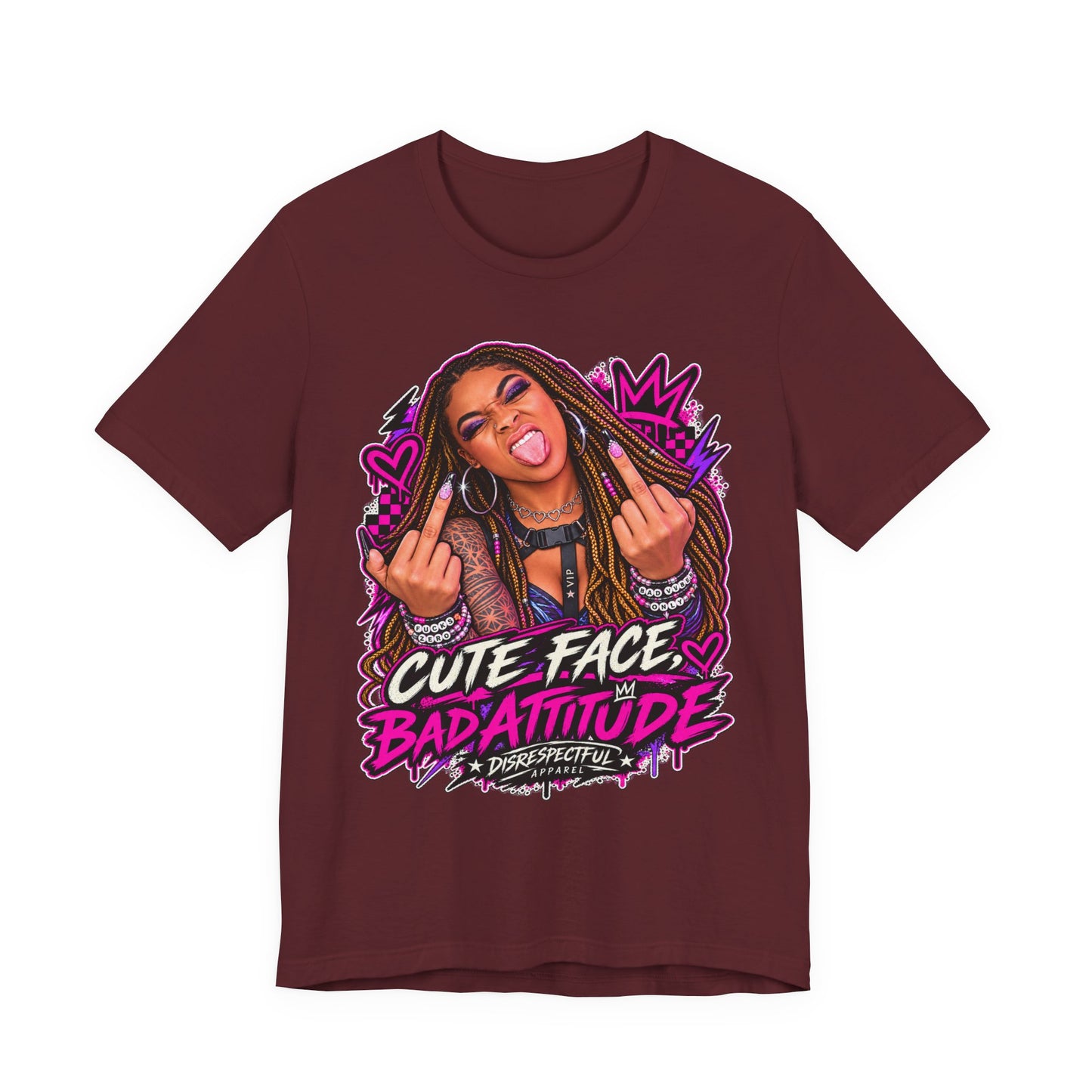 Cute Face, Bad Attitude — Neon Punk Graphic Tee