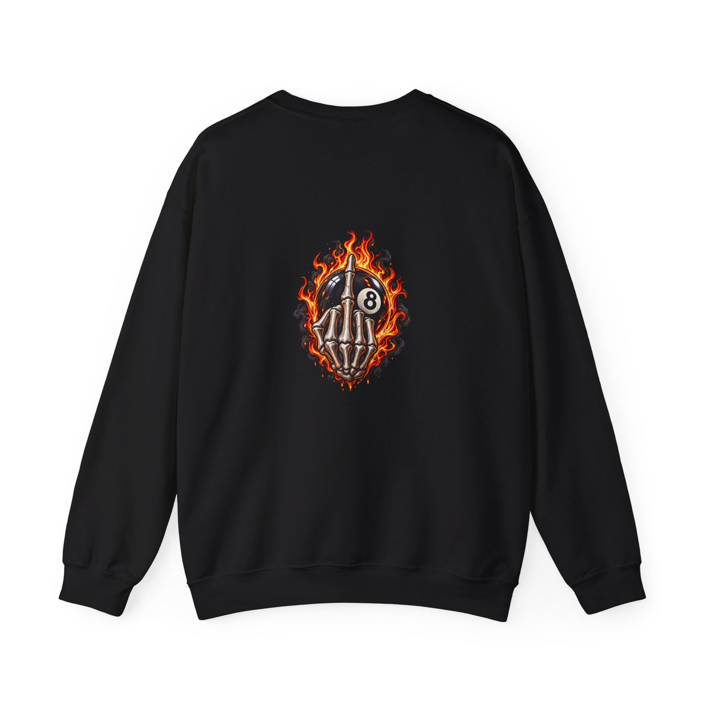 Flaming Skeleton 8-Ball — Back-Print Graphic Crewneck