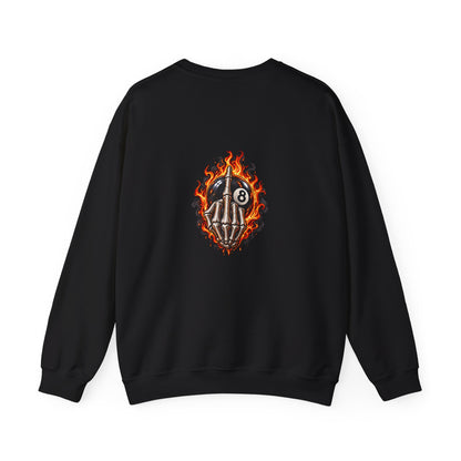 Flaming Skeleton 8-Ball — Back-Print Graphic Crewneck