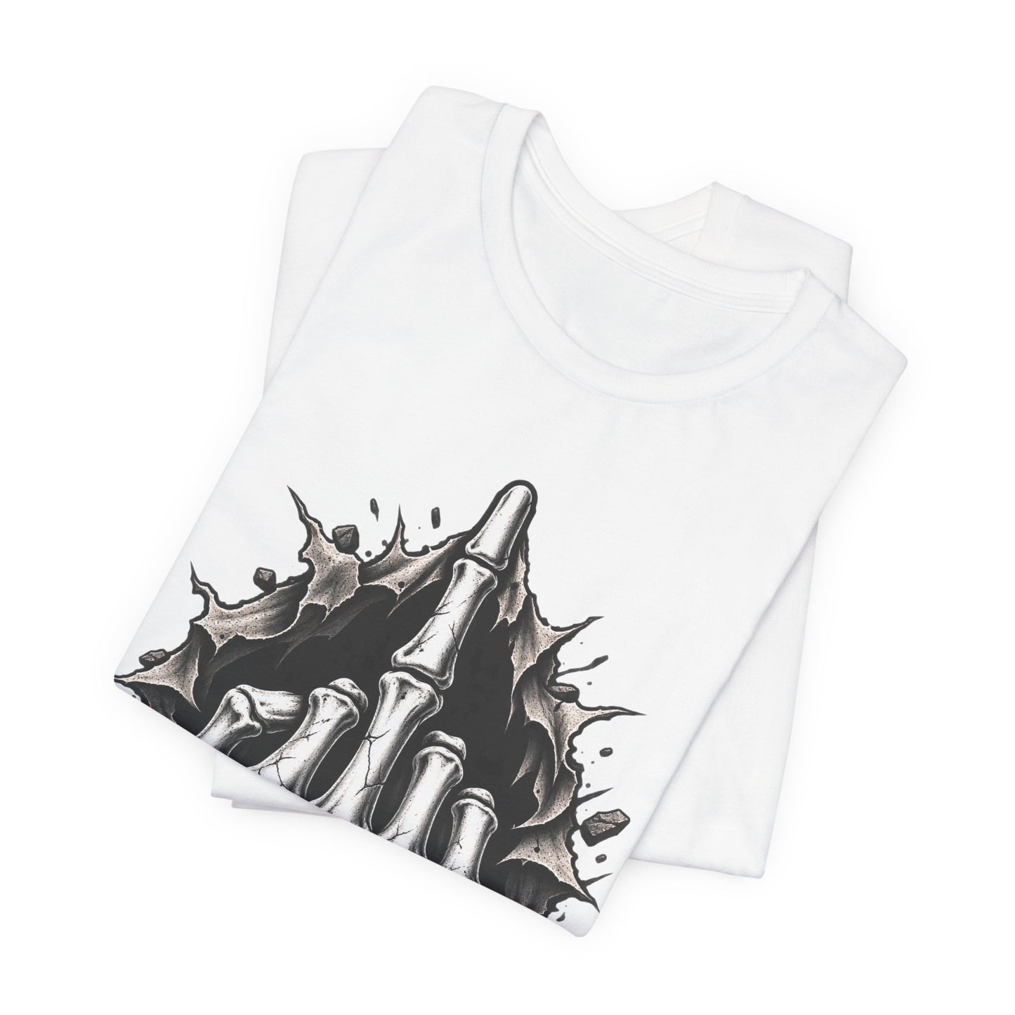 Skull Middle Finger Tee — Gothic Skeleton Hand with Roses Graphic Tee