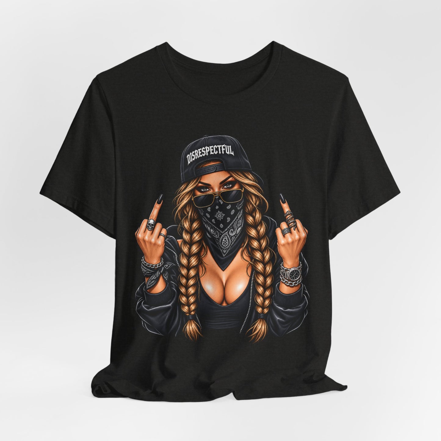 Bandana Girl Tattoo Tee — "Disrespectful" Streetwear Graphic Tee