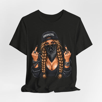Bandana Girl Tattoo Tee — "Disrespectful" Streetwear Graphic Tee