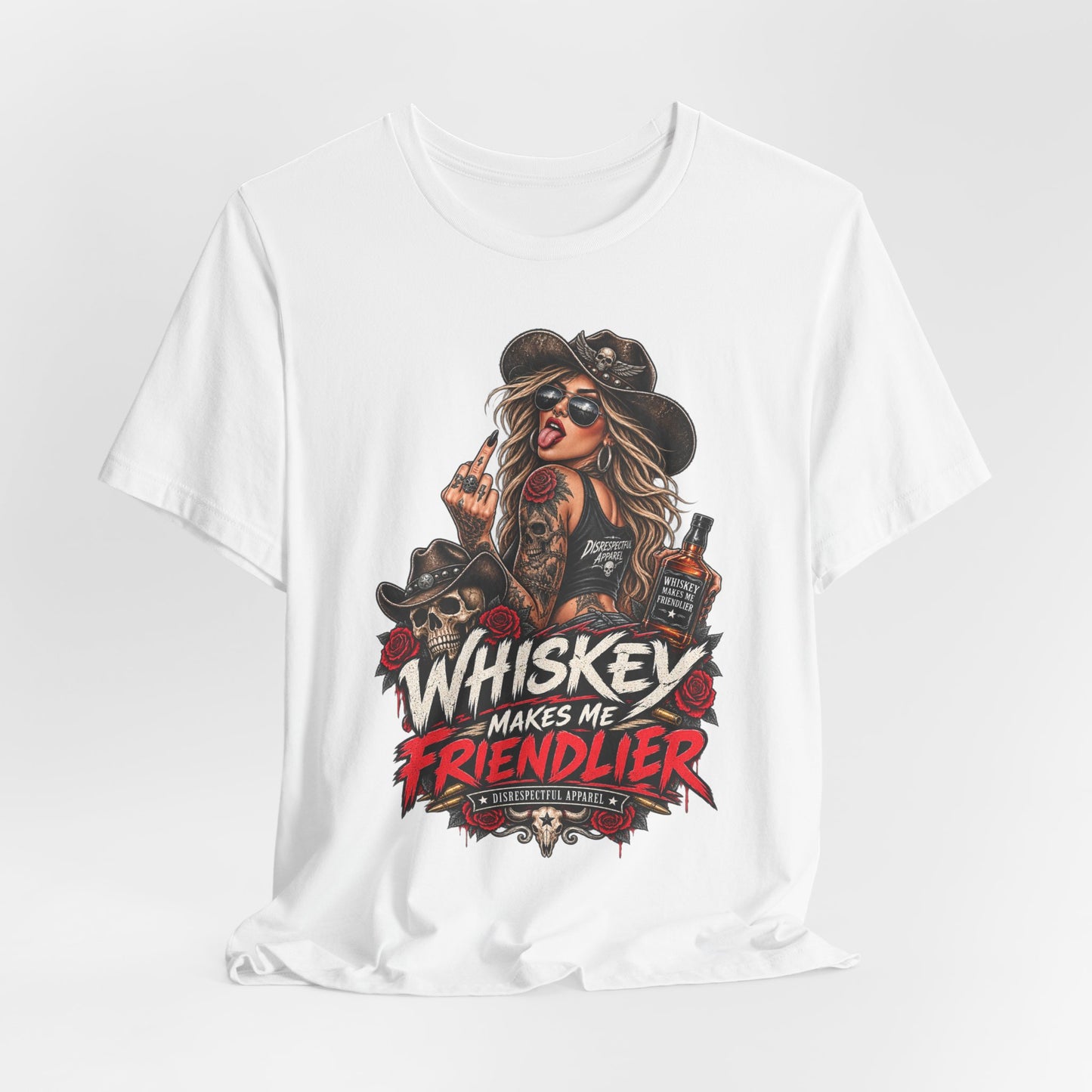 Whiskey Makes Me Friendlier Graphic Tee — Vintage Cowgirl Whiskey Shirt