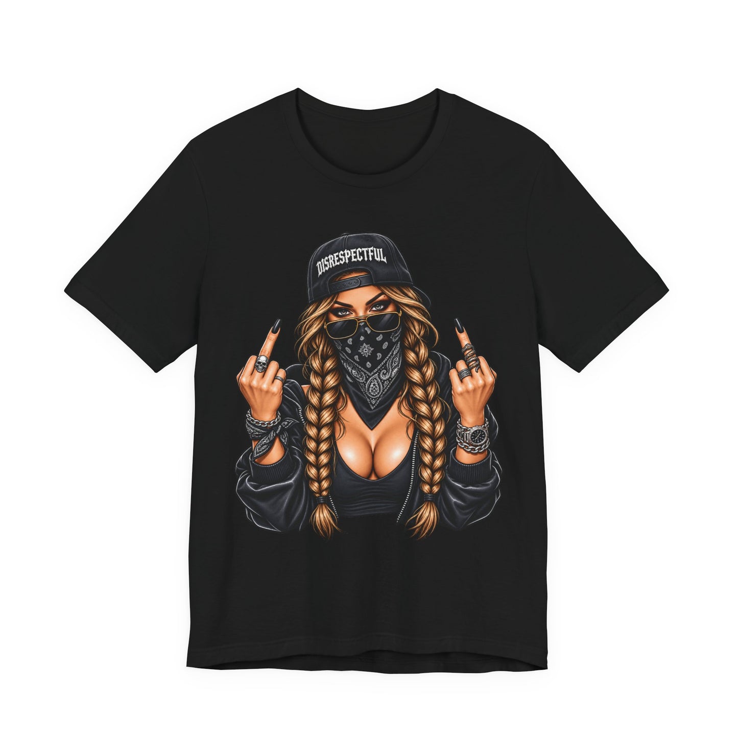 Bandana Girl Tattoo Tee — "Disrespectful" Streetwear Graphic Tee