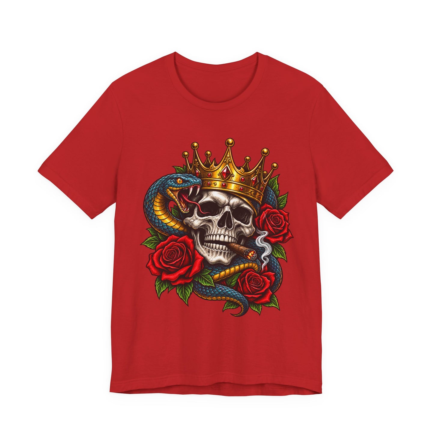 Skull King Crown Tee — Snake, Roses & Smoking Skull Graphic Tee