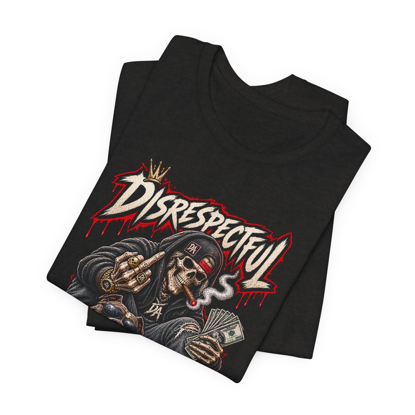 Disrespectful Skull & Rottweiler Graphic Tee — Edgy Streetwear Shirt
