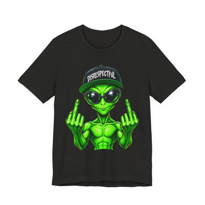 Alien Graphic Tee "Disrespectful" — Middle Finger Cartoon Alien Shirt