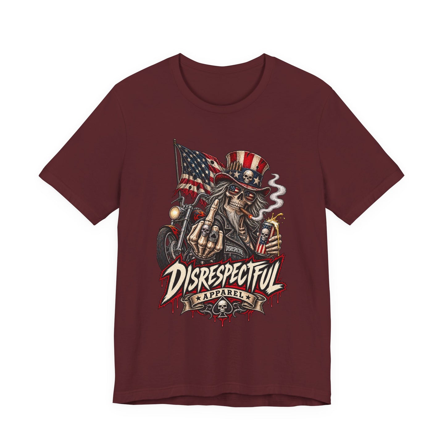 Patriotic Rebel Tee — 'Disrespectful Apparel' Skull & Flag Graphic T-Shirt