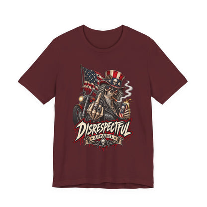Patriotic Rebel Tee — 'Disrespectful Apparel' Skull & Flag Graphic T-Shirt