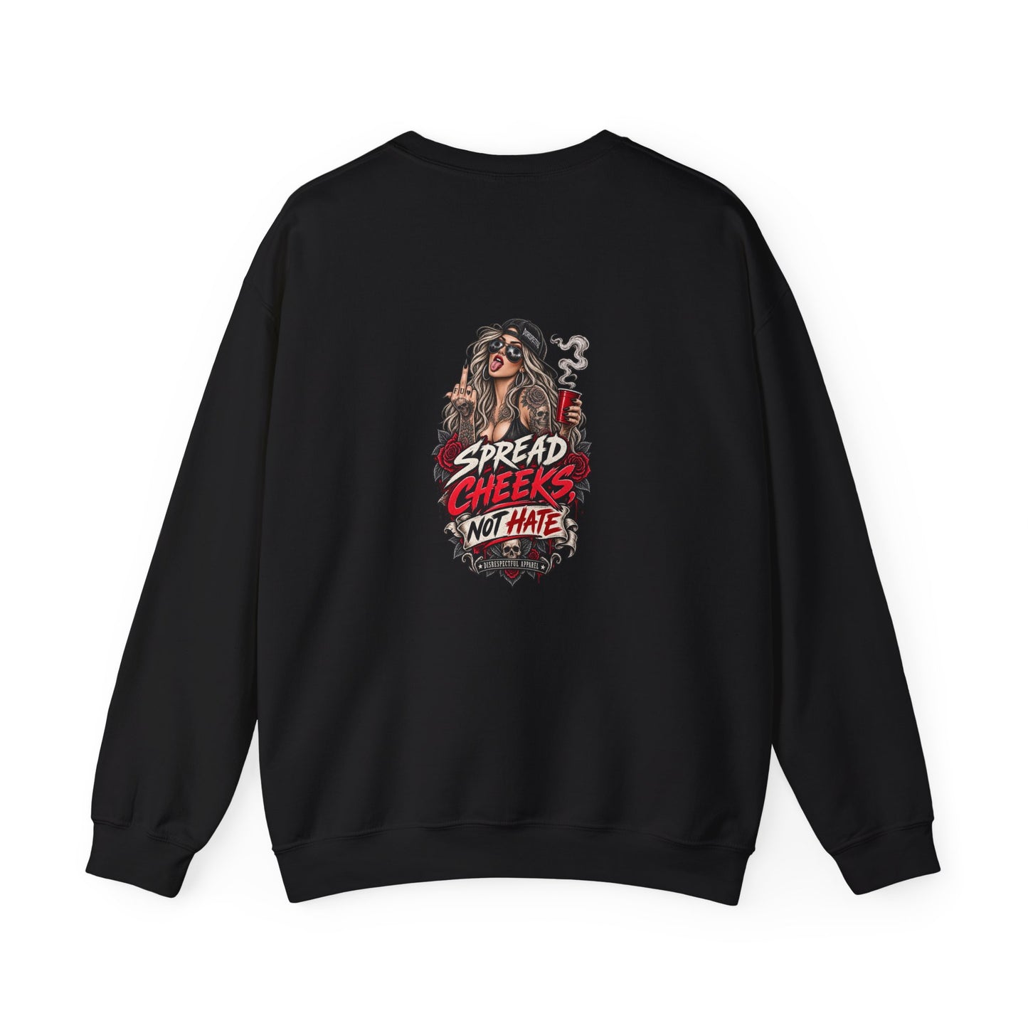 Spread Cheeks Not Hate — Tattoo Edition — Back-Print Graphic Crewneck