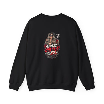 Spread Cheeks Not Hate — Tattoo Edition — Back-Print Graphic Crewneck