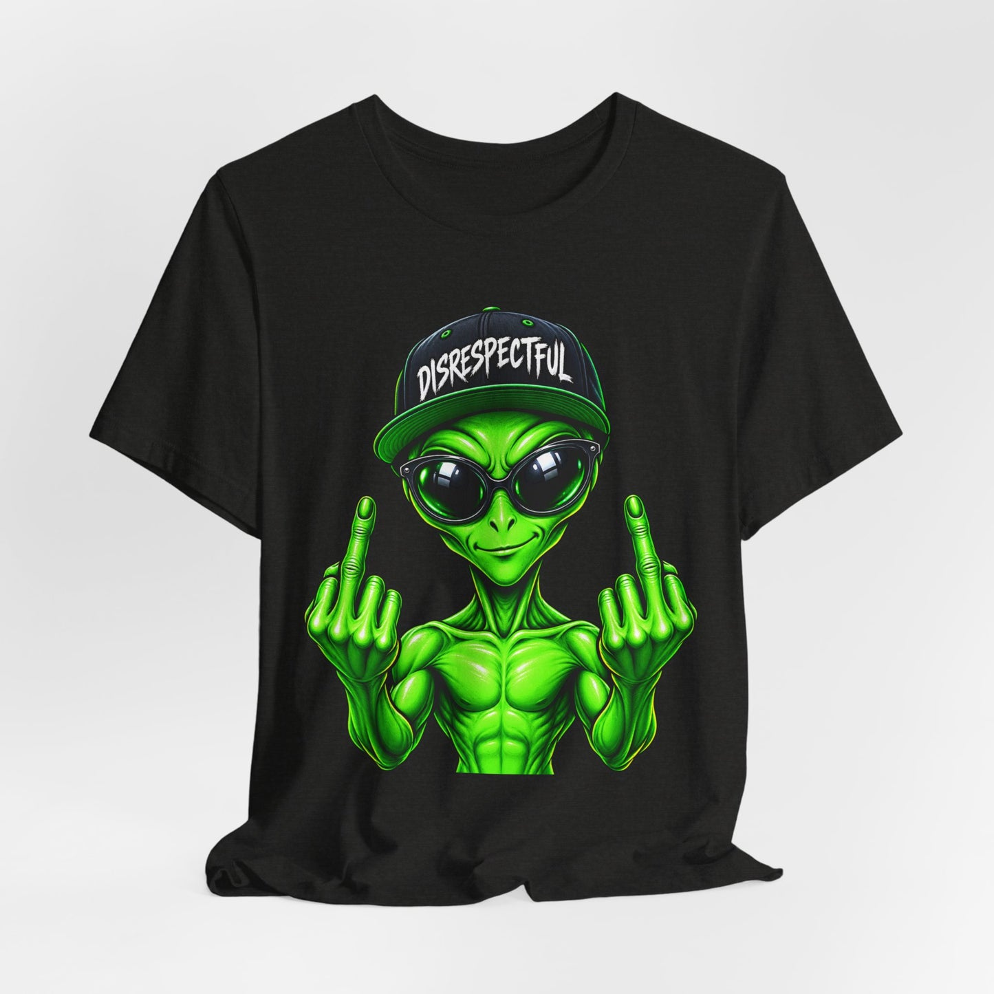 Alien Graphic Tee "Disrespectful" — Middle Finger Cartoon Alien Shirt