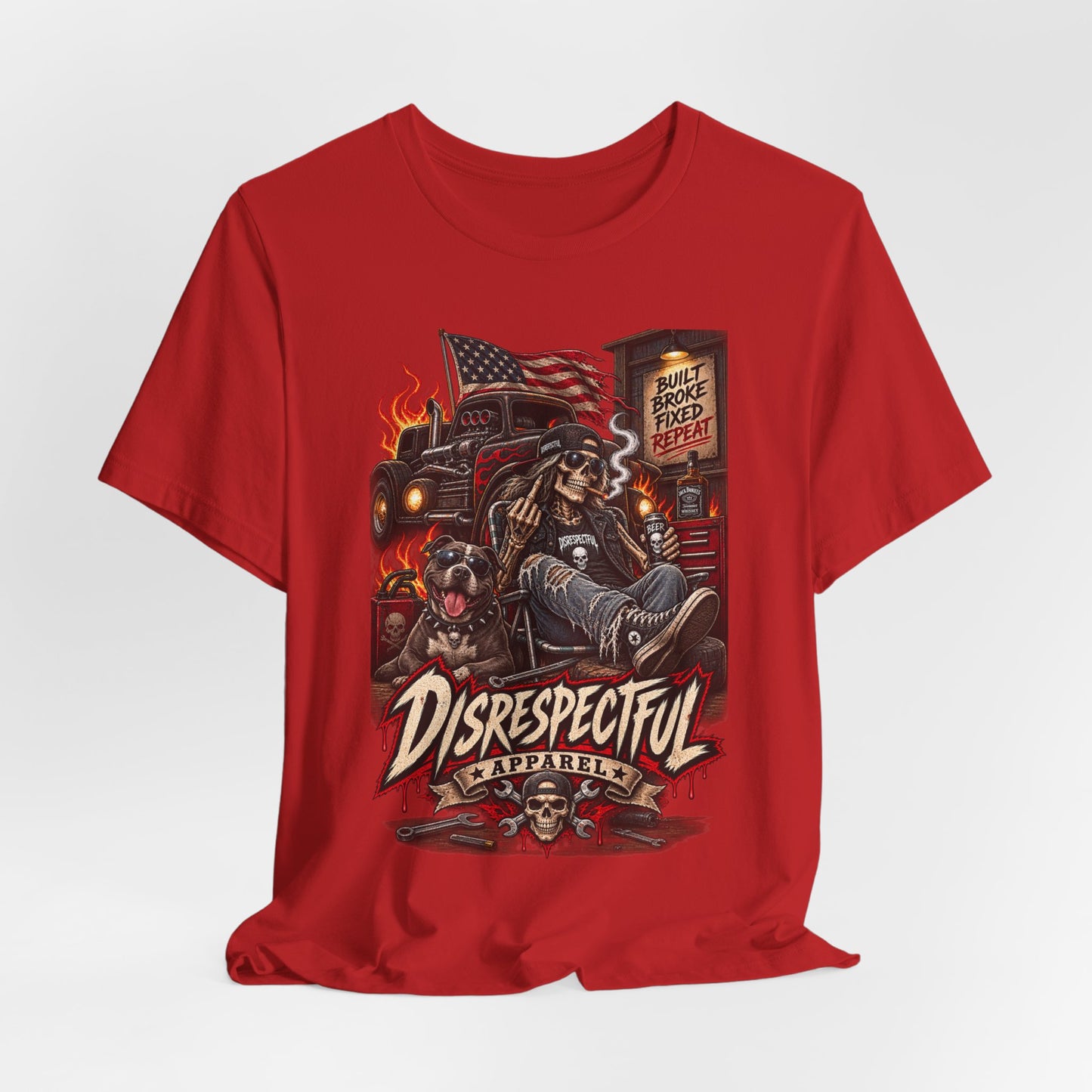 Disrespectful Trucker Tee — Retro Biker, American Flag Graphic Tee