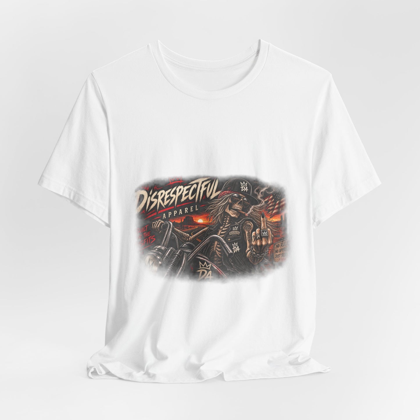 Disrespectful Streetwear Tee — Vintage Biker Skull Graphic T-Shirt