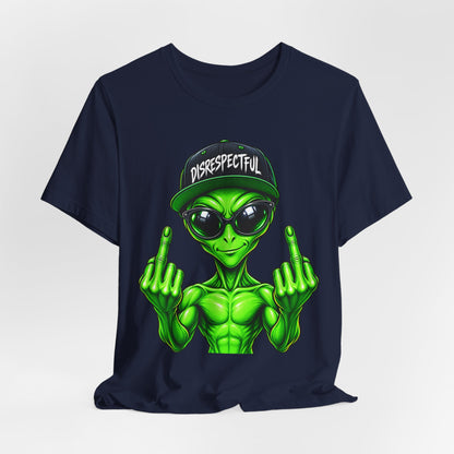 Alien Graphic Tee "Disrespectful" — Middle Finger Cartoon Alien Shirt