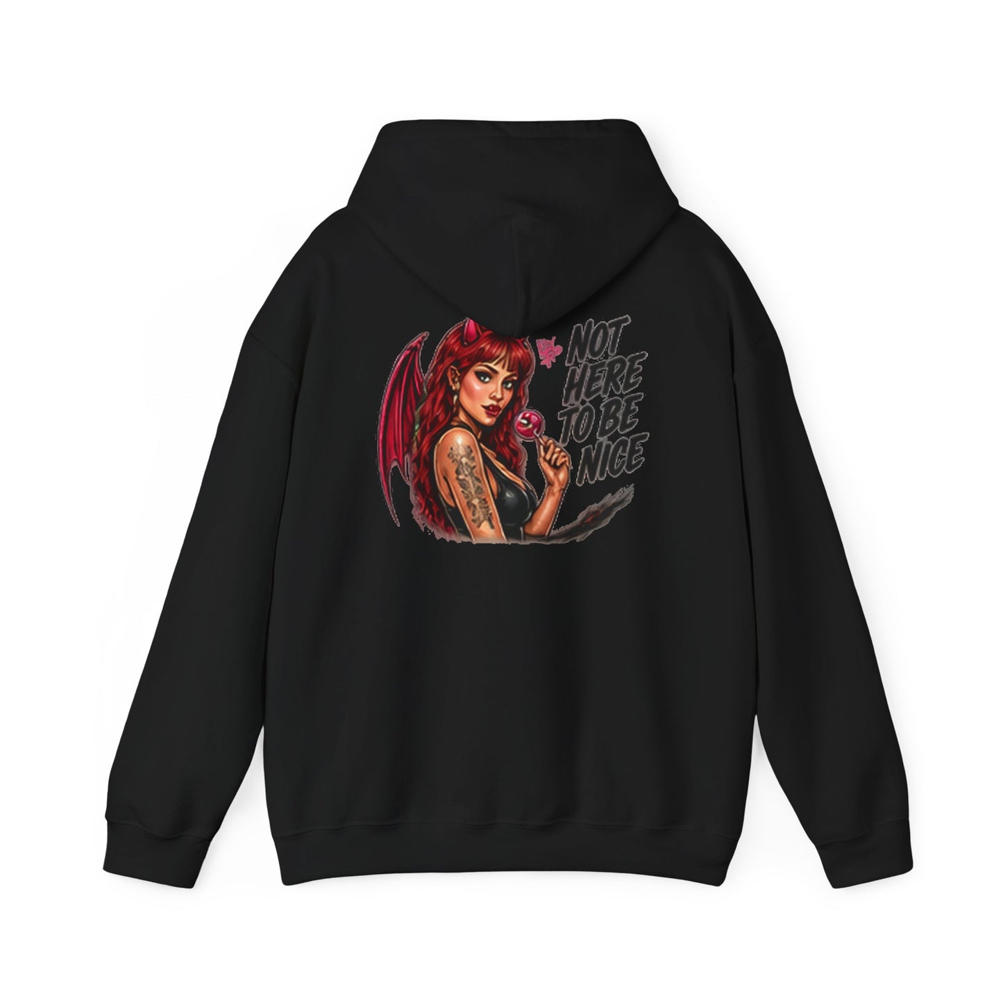 Not Here To Be Nice — Devil Girl — Back-Print Graphic Hoodie