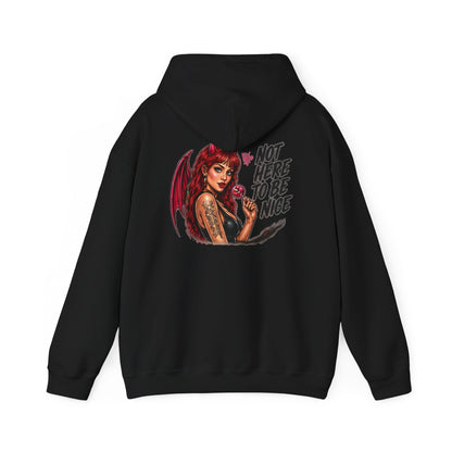 Not Here To Be Nice — Devil Girl — Back-Print Graphic Hoodie