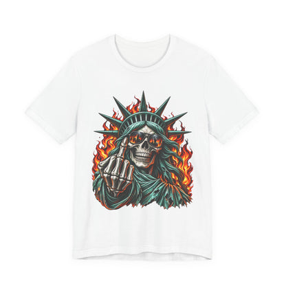 Skull Liberty Tee — Flaming Statue of Liberty Middle Finger Graphic Tee