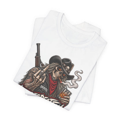 Disrespectful Apparel Cowboy Skeleton Tee – Western Biker Skull Graphic T-Shirt