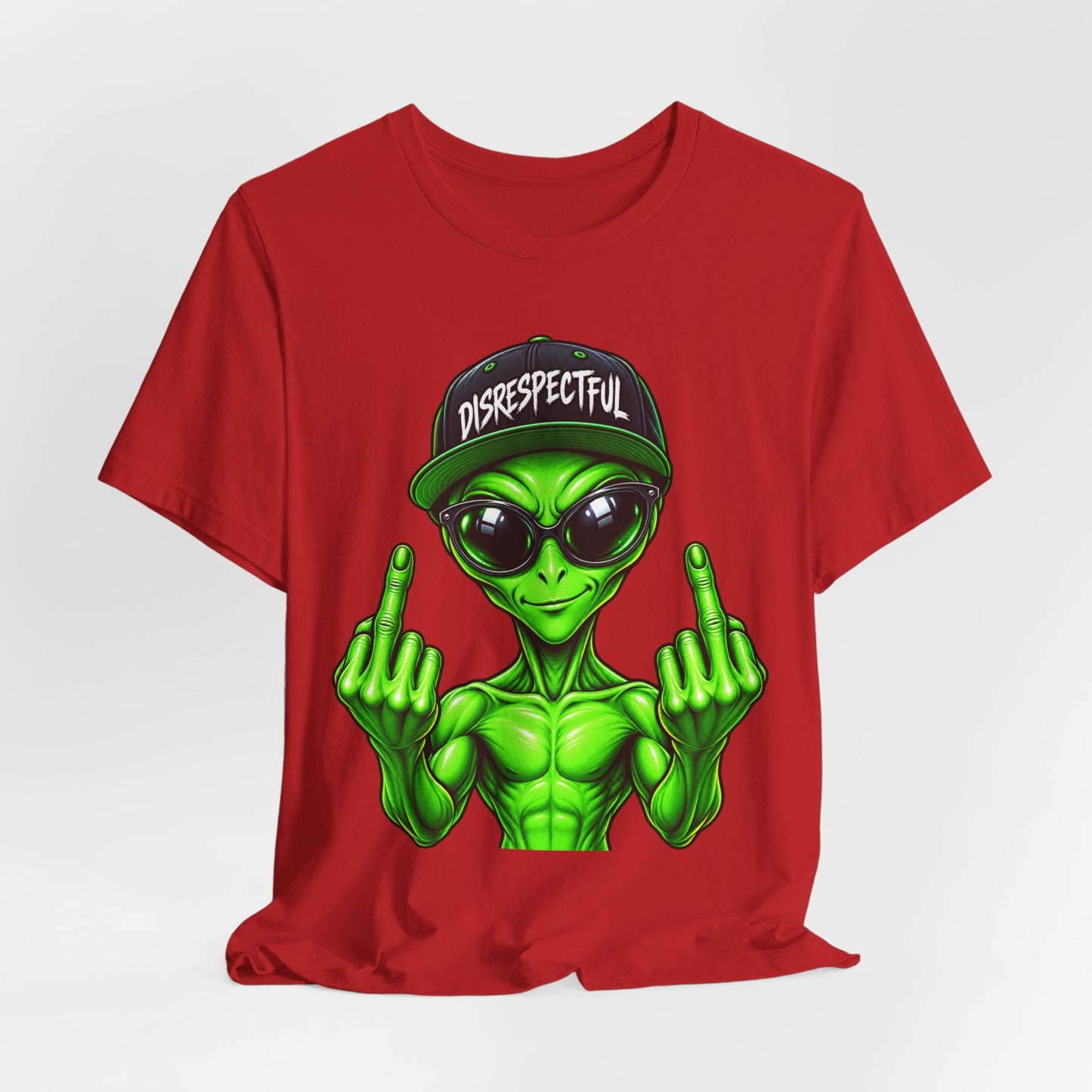 Alien Graphic Tee "Disrespectful" — Middle Finger Cartoon Alien Shirt