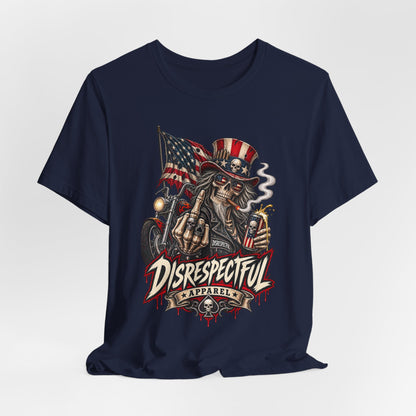 Patriotic Rebel Tee — 'Disrespectful Apparel' Skull & Flag Graphic T-Shirt