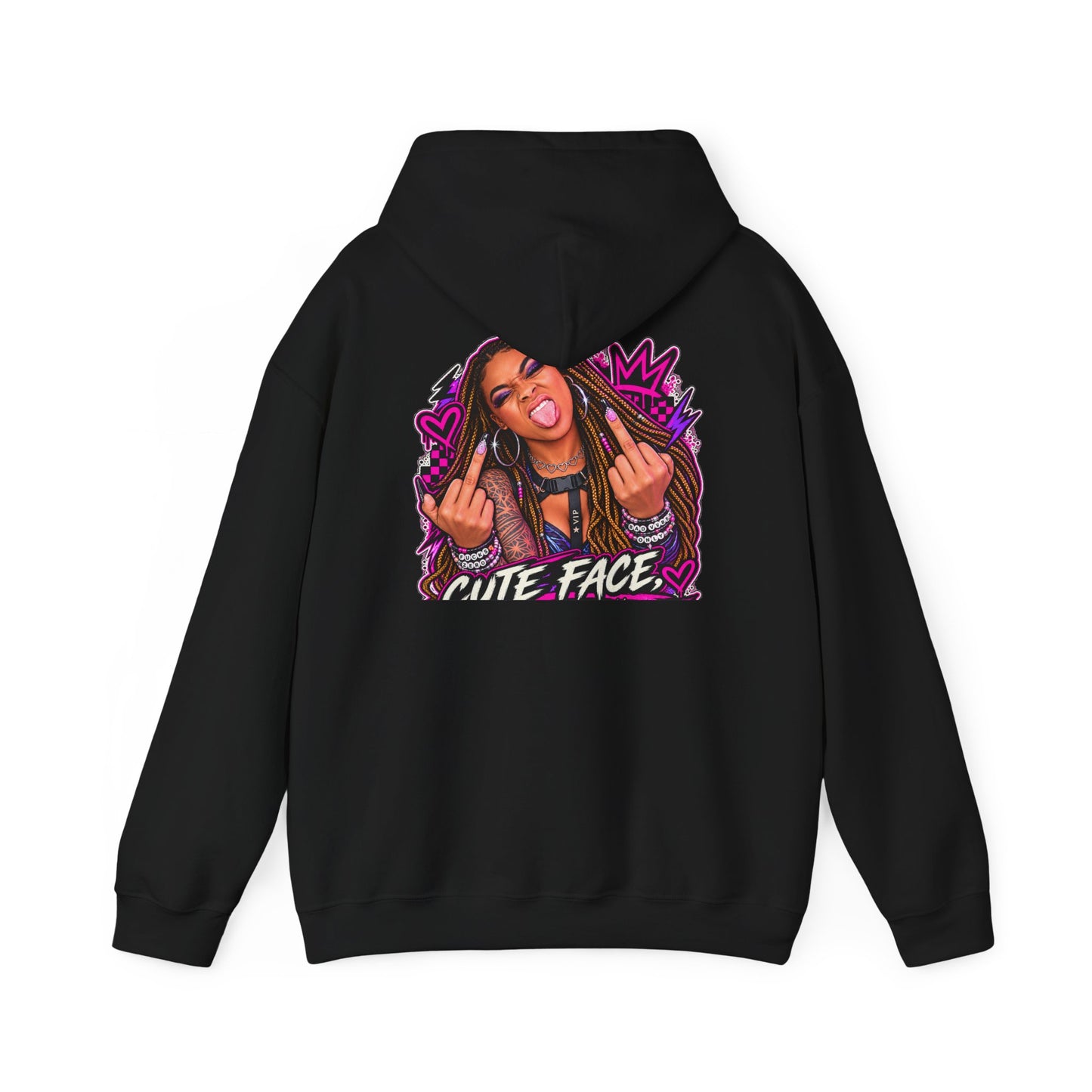 Cute Face, Bad Attitude — Back-Print Graphic Hoodie