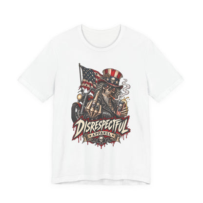 Patriotic Rebel Tee — 'Disrespectful Apparel' Skull & Flag Graphic T-Shirt