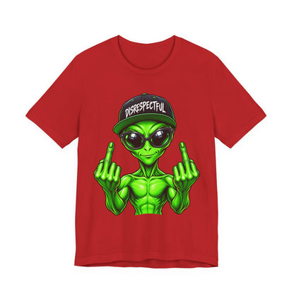 Alien Graphic Tee "Disrespectful" — Middle Finger Cartoon Alien Shirt
