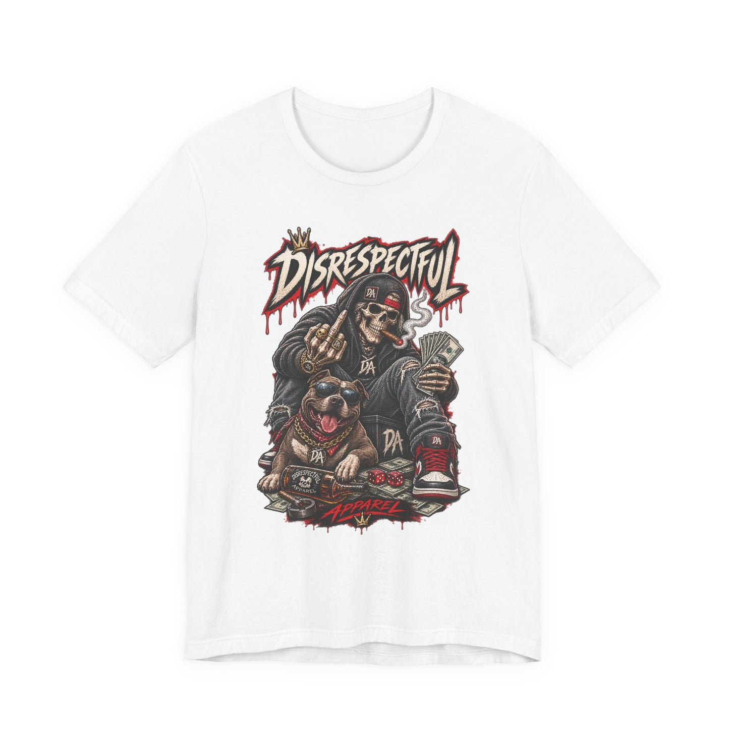 Disrespectful Skull & Rottweiler Graphic Tee — Edgy Streetwear Shirt