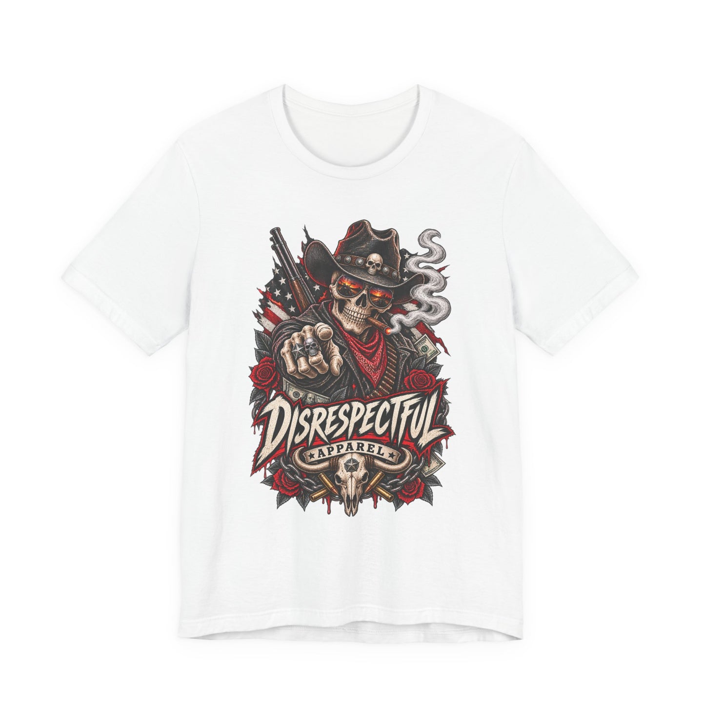 Disrespectful Apparel Skull Cowboy Tee — Edgy Biker / Western Graphic T-Shirt