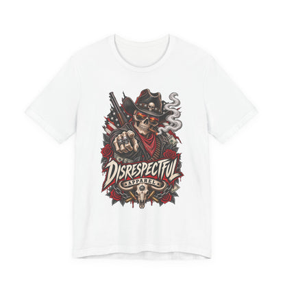 Disrespectful Apparel Skull Cowboy Tee — Edgy Biker / Western Graphic T-Shirt