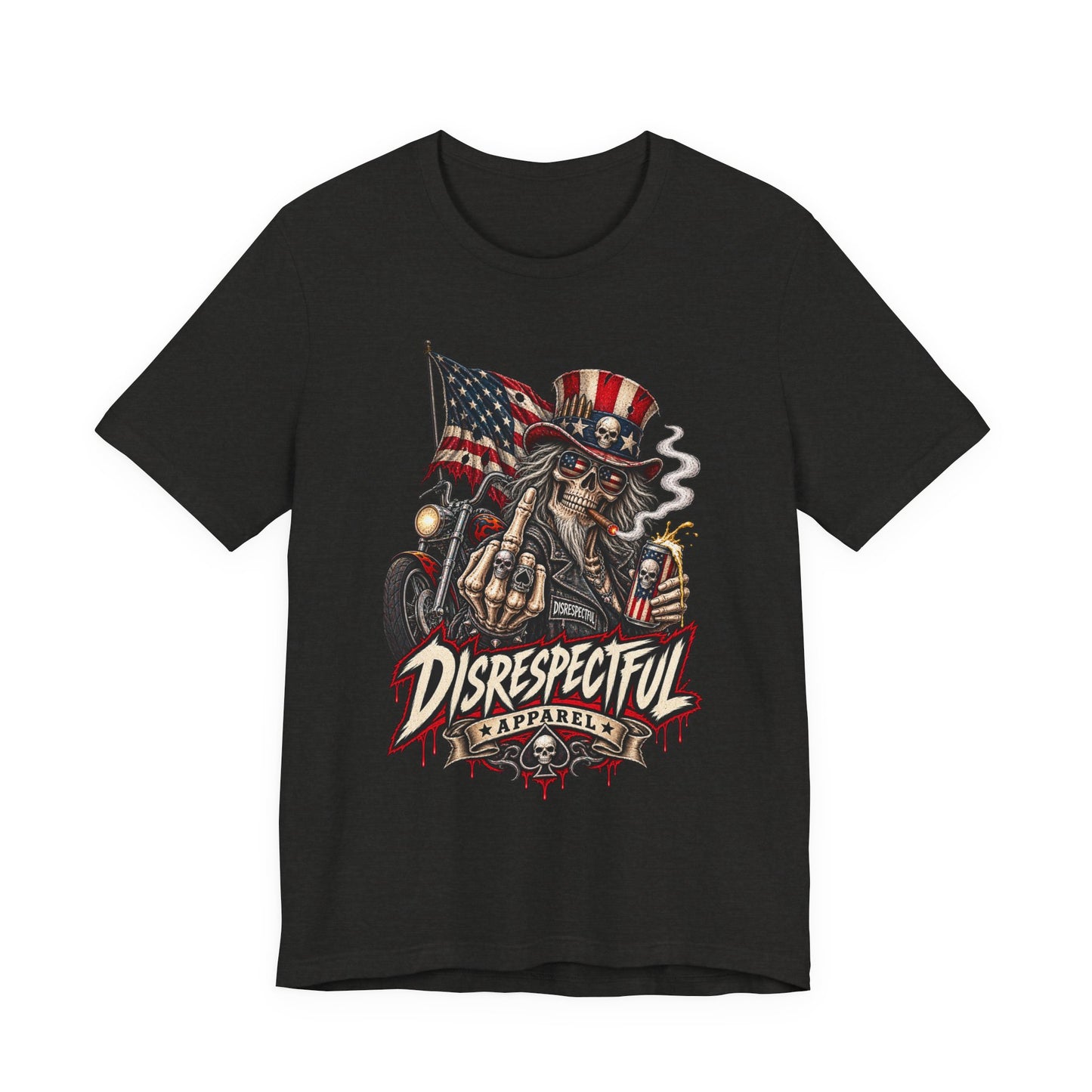 Patriotic Rebel Tee — 'Disrespectful Apparel' Skull & Flag Graphic T-Shirt