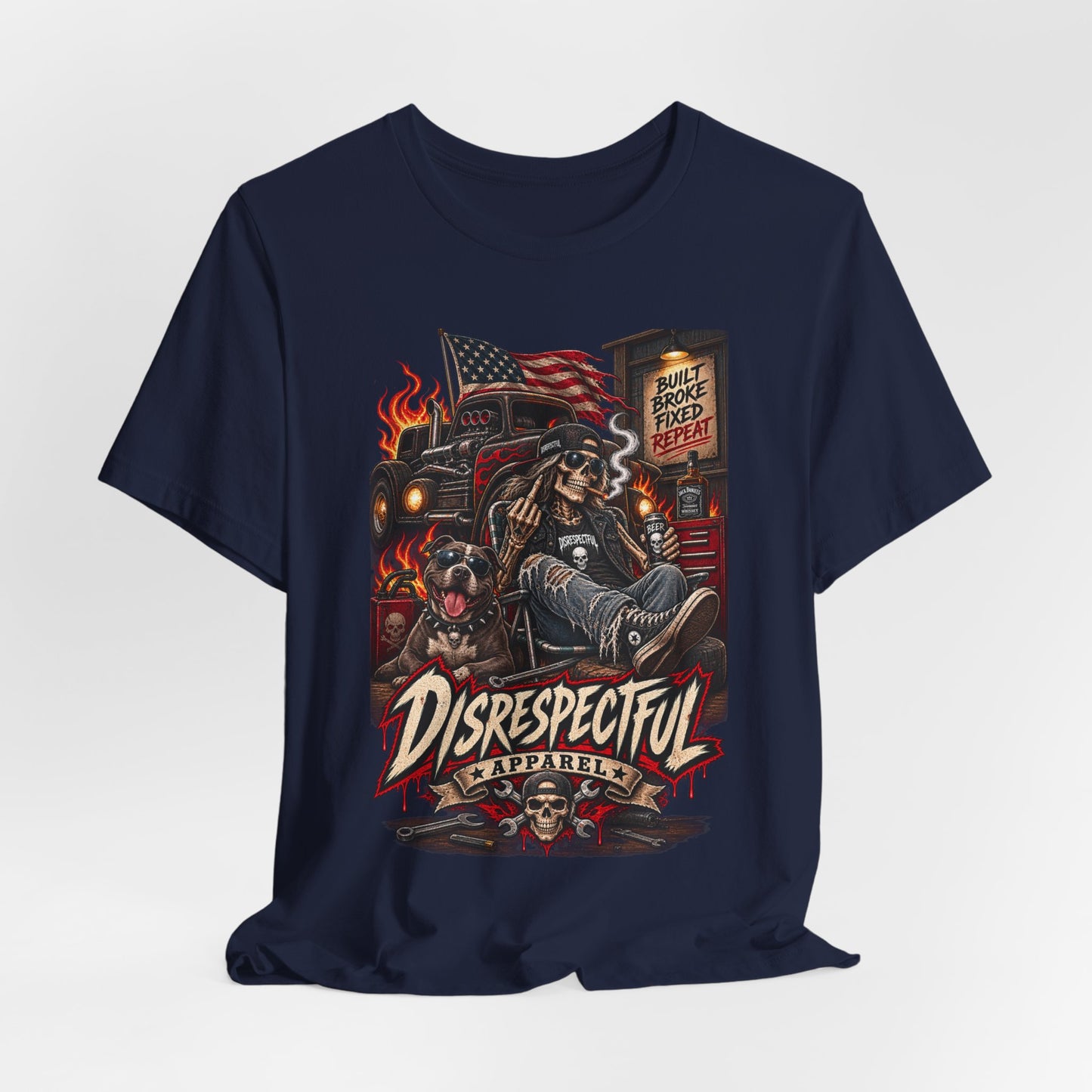 Disrespectful Trucker Tee — Retro Biker, American Flag Graphic Tee