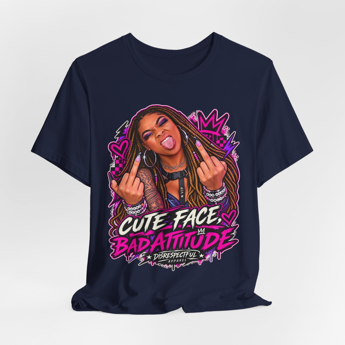 Cute Face, Bad Attitude — Neon Punk Graphic Tee