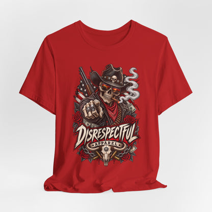 Disrespectful Apparel Skull Cowboy Tee — Edgy Biker / Western Graphic T-Shirt
