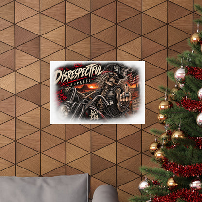 Disrespectful Biker Skull — Horizontal Matte Poster