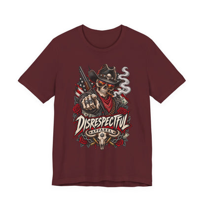 Disrespectful Apparel Skull Cowboy Tee — Edgy Biker / Western Graphic T-Shirt