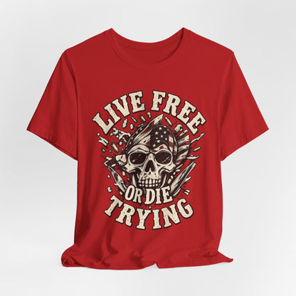Live Free or Die Trying Skull Tee — Patriotic American Flag Graphic T-Shirt