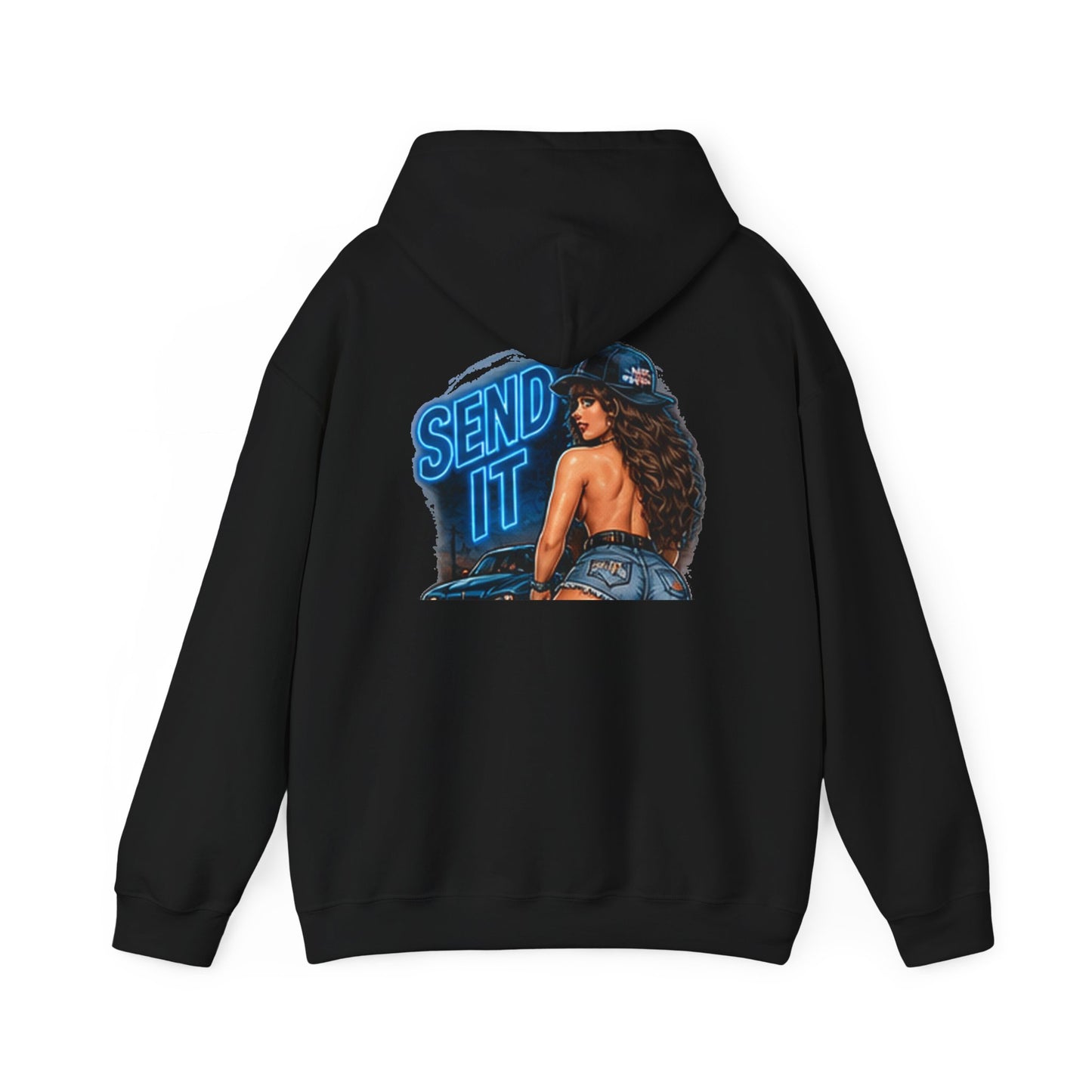 Send It — Pin-Up Racer — Back-Print Graphic Hoodie