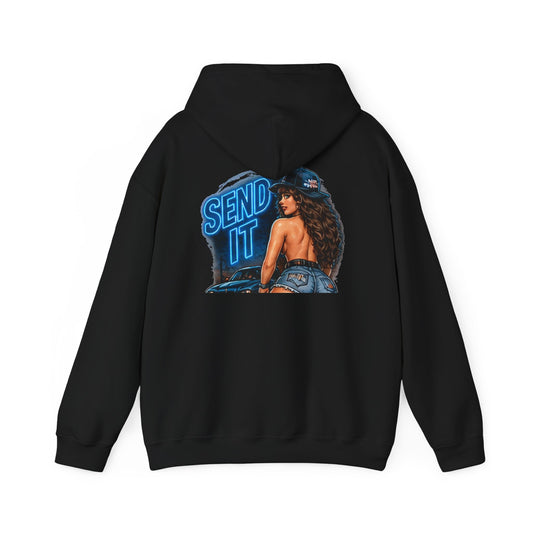 Send It — Pin-Up Racer — Back-Print Graphic Hoodie