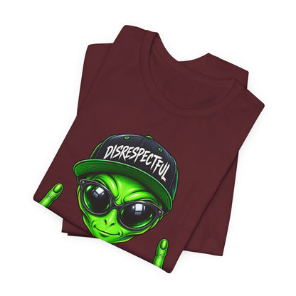 Alien Graphic Tee "Disrespectful" — Middle Finger Cartoon Alien Shirt
