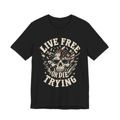 Live Free or Die Trying Skull Tee — Patriotic American Flag Graphic T-Shirt