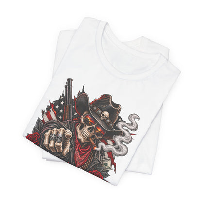 Disrespectful Apparel Skull Cowboy Tee — Edgy Biker / Western Graphic T-Shirt