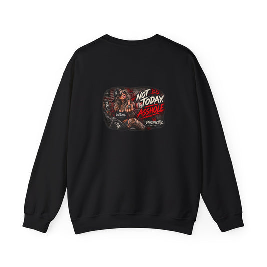 Not Today Asshole — Biker Girl — Back-Print Graphic Crewneck