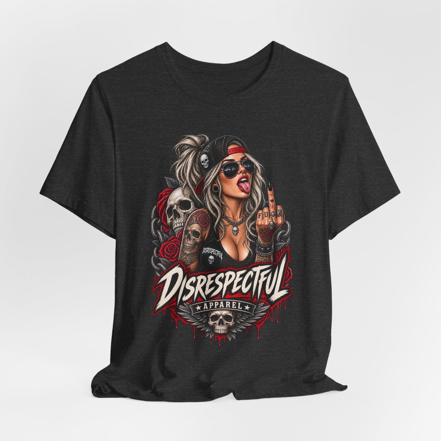Defiant Pin-Up Skull — Disrespectful Graphic Tee