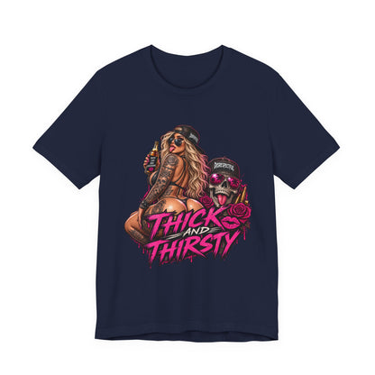 Thick and Thirsty Tee — Retro Pinup Skull Graphic T-Shirt