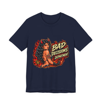 Bad Decisions Department Tee — Retro Devil Pinup Graphic Tee
