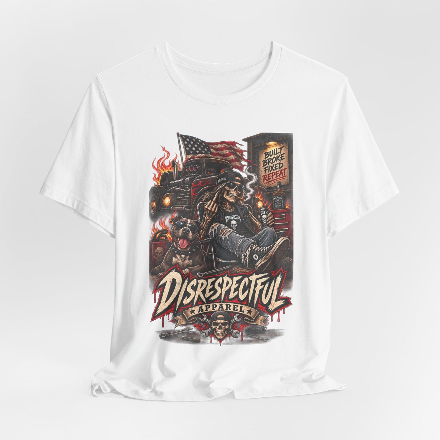Disrespectful Trucker Tee — Retro Biker, American Flag Graphic Tee
